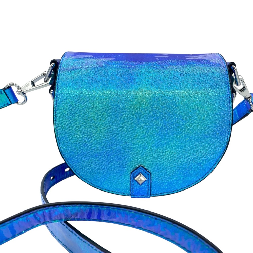 Rebecca Minkoff Astor Leather Saddle Bag Crossbody Crinkle Iridescent Metallic
